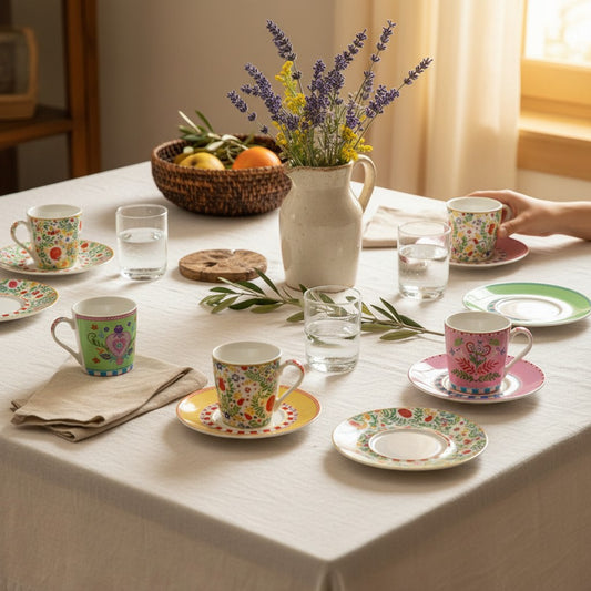 Set Spring Folk - 6 Tazas de Porcelana Italiana