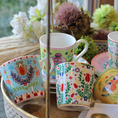 Set Spring Folk - 6 Tazas de Porcelana Italiana