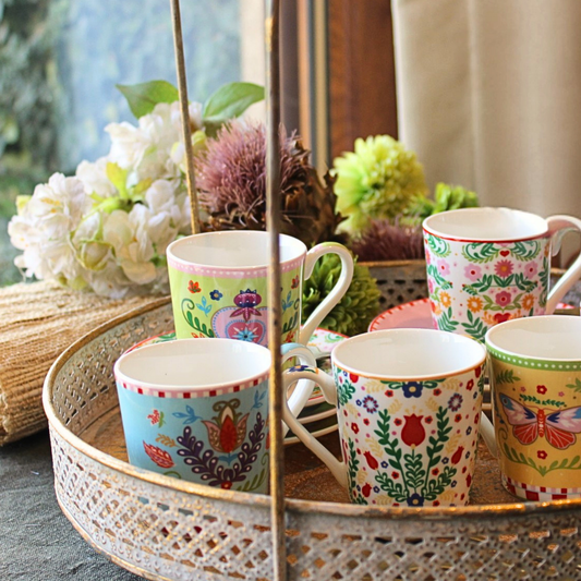 Set Spring Folk - 6 Tazas de Porcelana Italiana