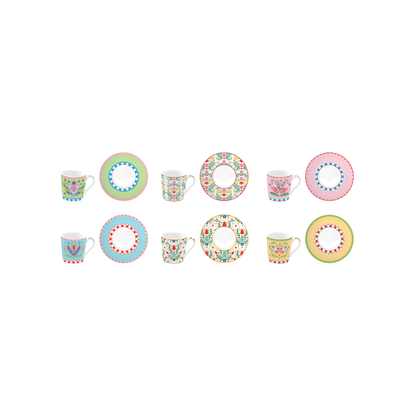 Set Spring Folk - 6 Tazas de Porcelana Italiana