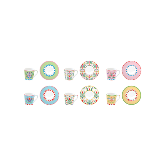 Set Spring Folk - 6 Tazas de Porcelana Italiana