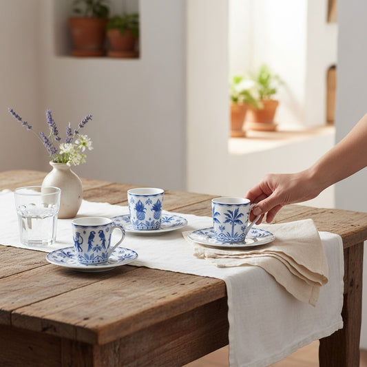 Set Exotic Vibes Azul – 4 Tazas de Porcelana Italiana