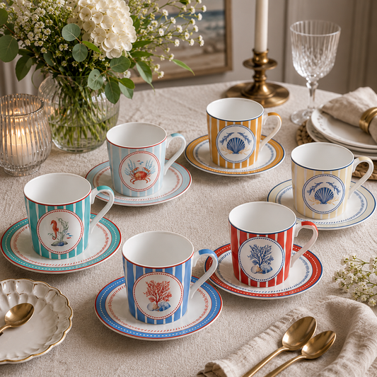 Set Sea Breeze - 6 Tazas de Porcelana Italiana