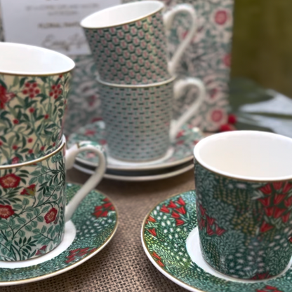 Set Floral Fantasy – 6 Tazas de Porcelana Italiana